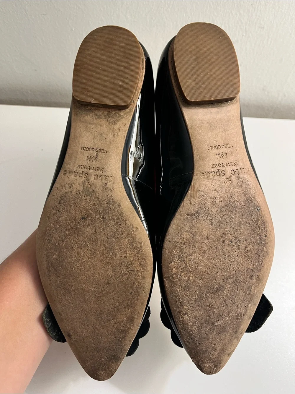 Kate Spade Ellie Black Patent Floral Ballet Flats Size 6.5
